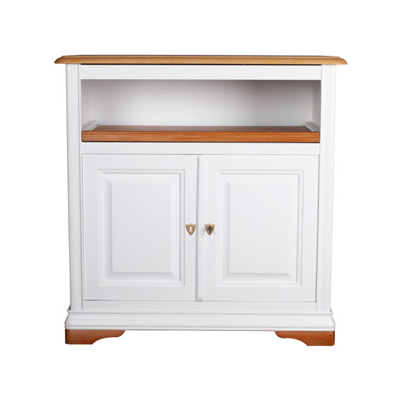 meuble télévision relooké en  blanc et bois