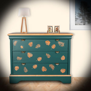 commode ancienne 3 tiroirs modernisée en vert et bois