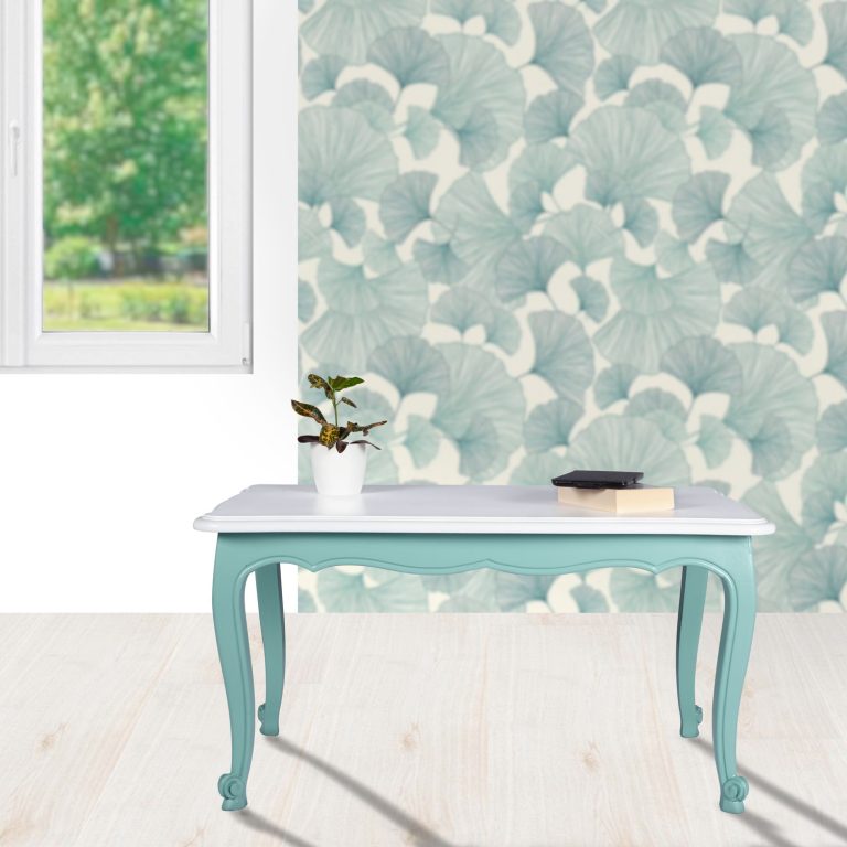 table basse ancienne relookée en vert cactus