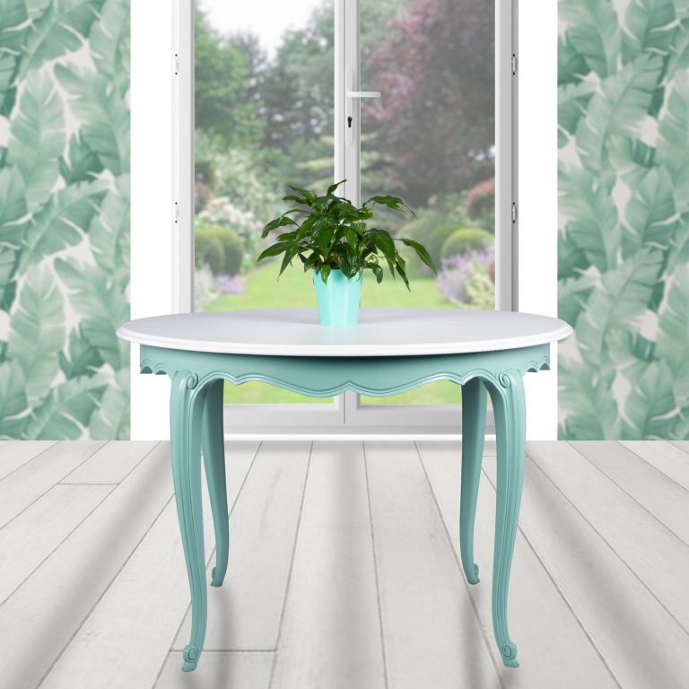 table à manger relookée en vert cactus