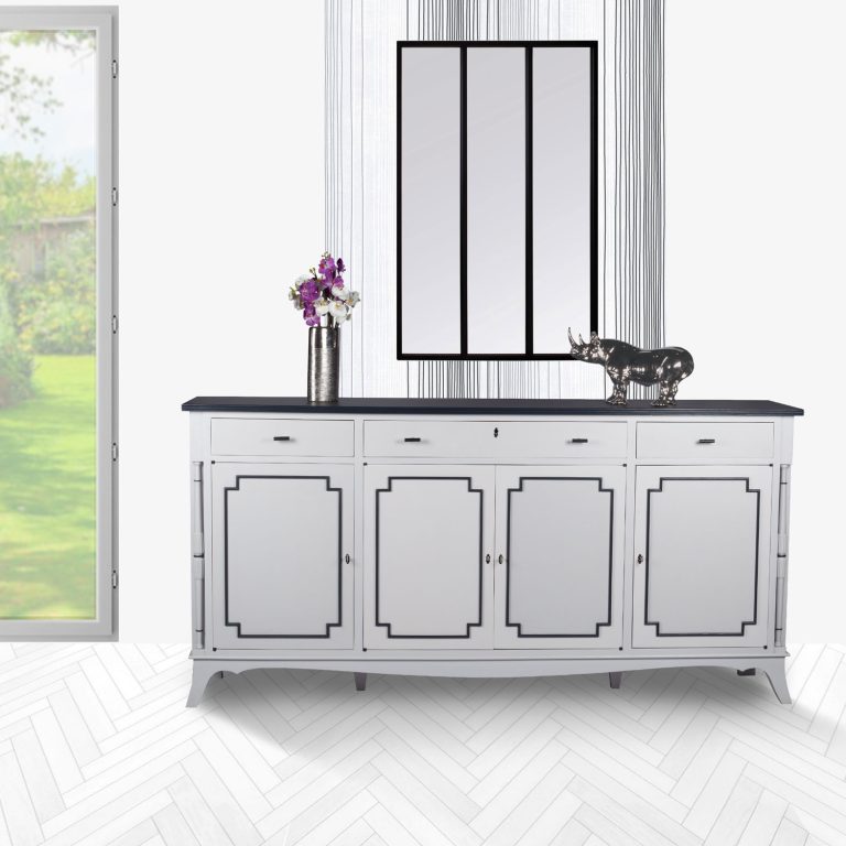 enfilade bois relookée gris souris avec plateau noir