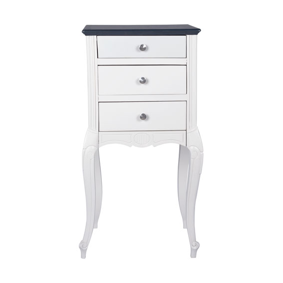 table de chevet relookée en gris sur fond blanc, de face
