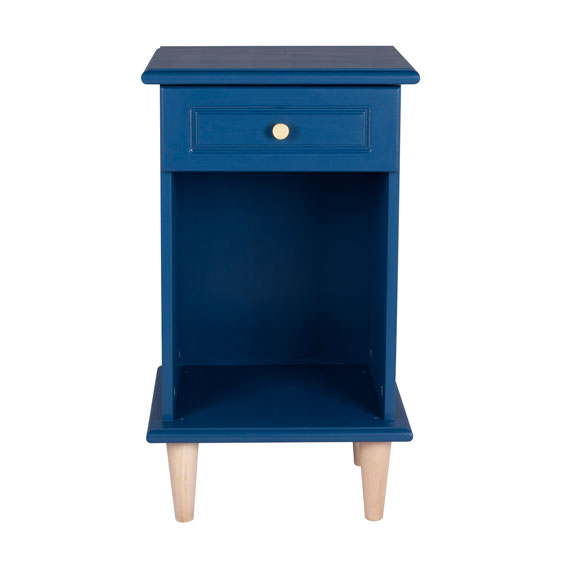 table de chevet avec tiroir bleu relookée