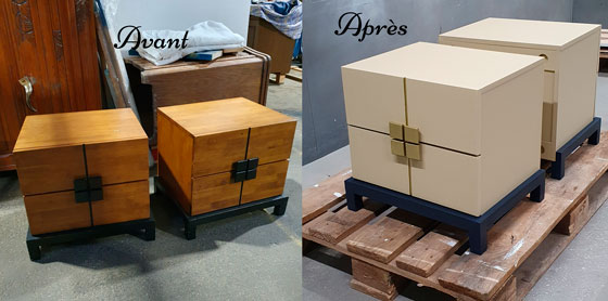 Relooking tables de chevet avant/après