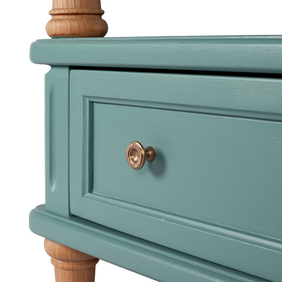 bouton du tiroir de la table en bois et vert