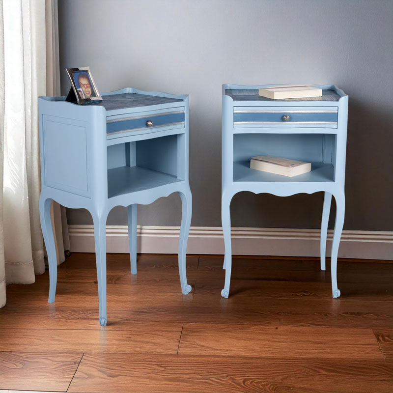 Paire de chevet Louis XV relookée bleu Azul