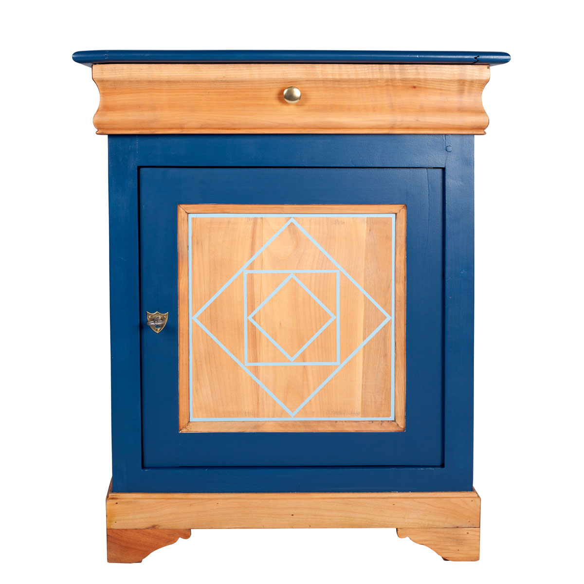 confiturier vintage en bois et bleu de face