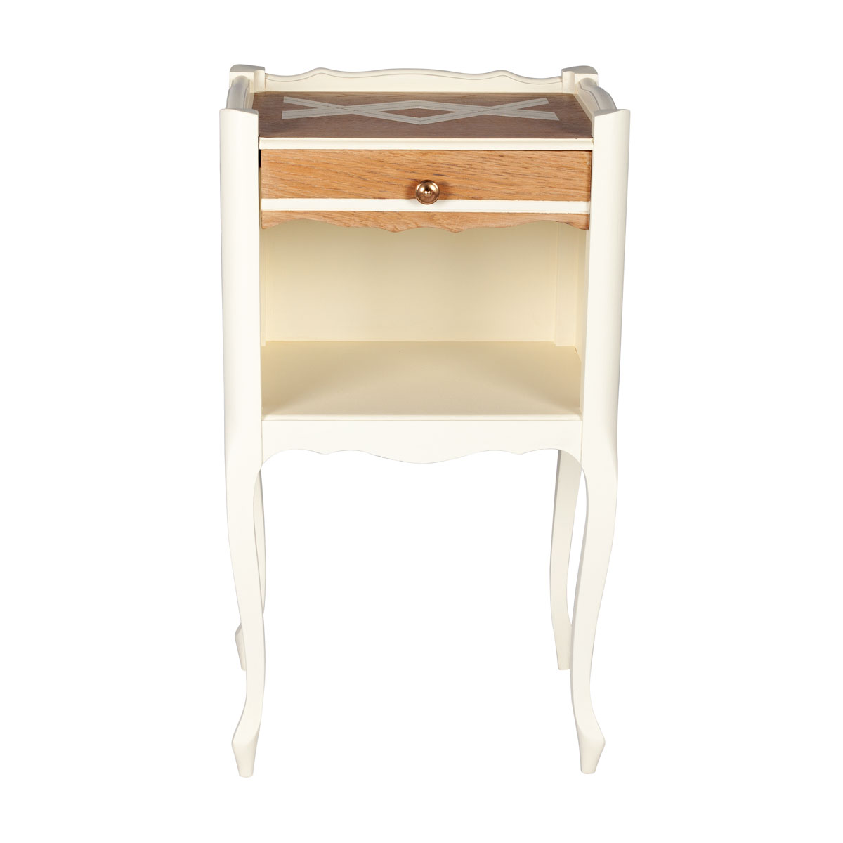 table de chevet crème et bois relookée
