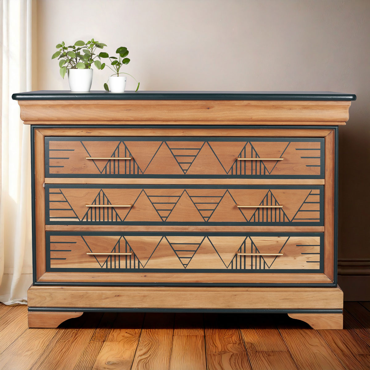 commode vert relookée