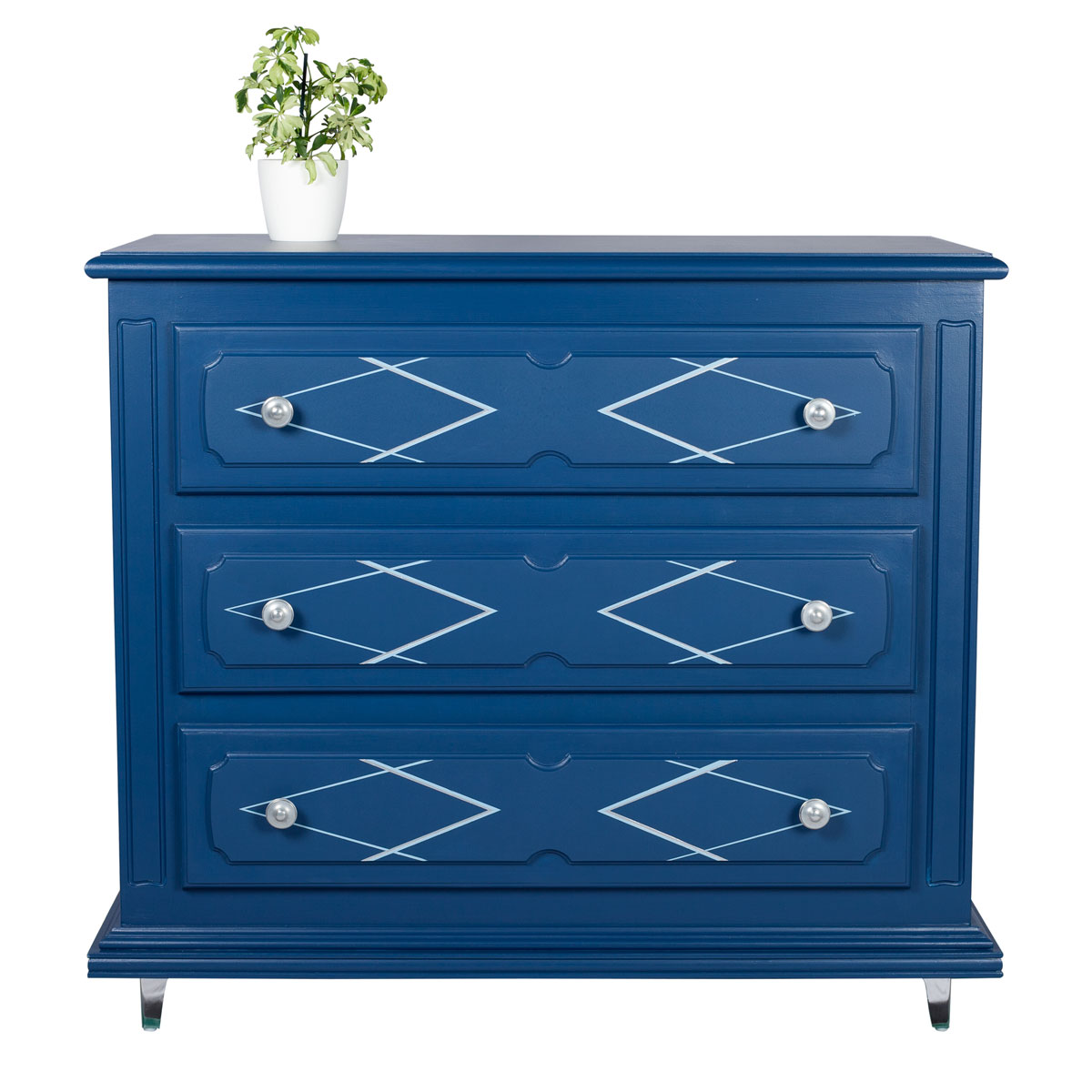 commode 3 tiroirs bleu relookée