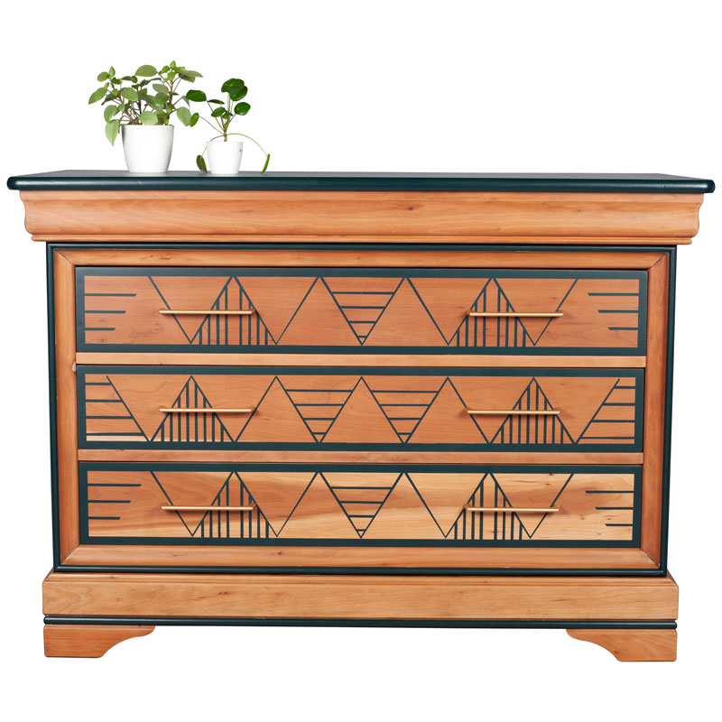 commode 3 tiroirs vert relookée