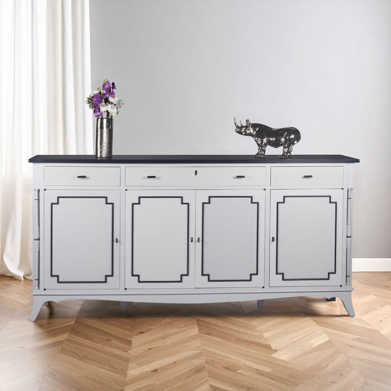 Enfilade grise et noire restaurée au style moderne. A retrouver dans la boutique meubles relookés