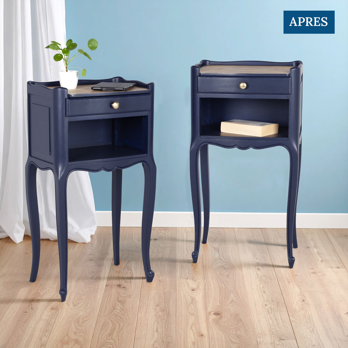 relooking des tables de chevet en bleu