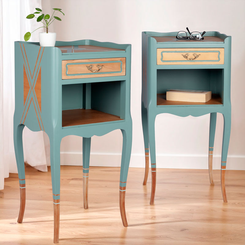 tables de chevet relookées en vert agave