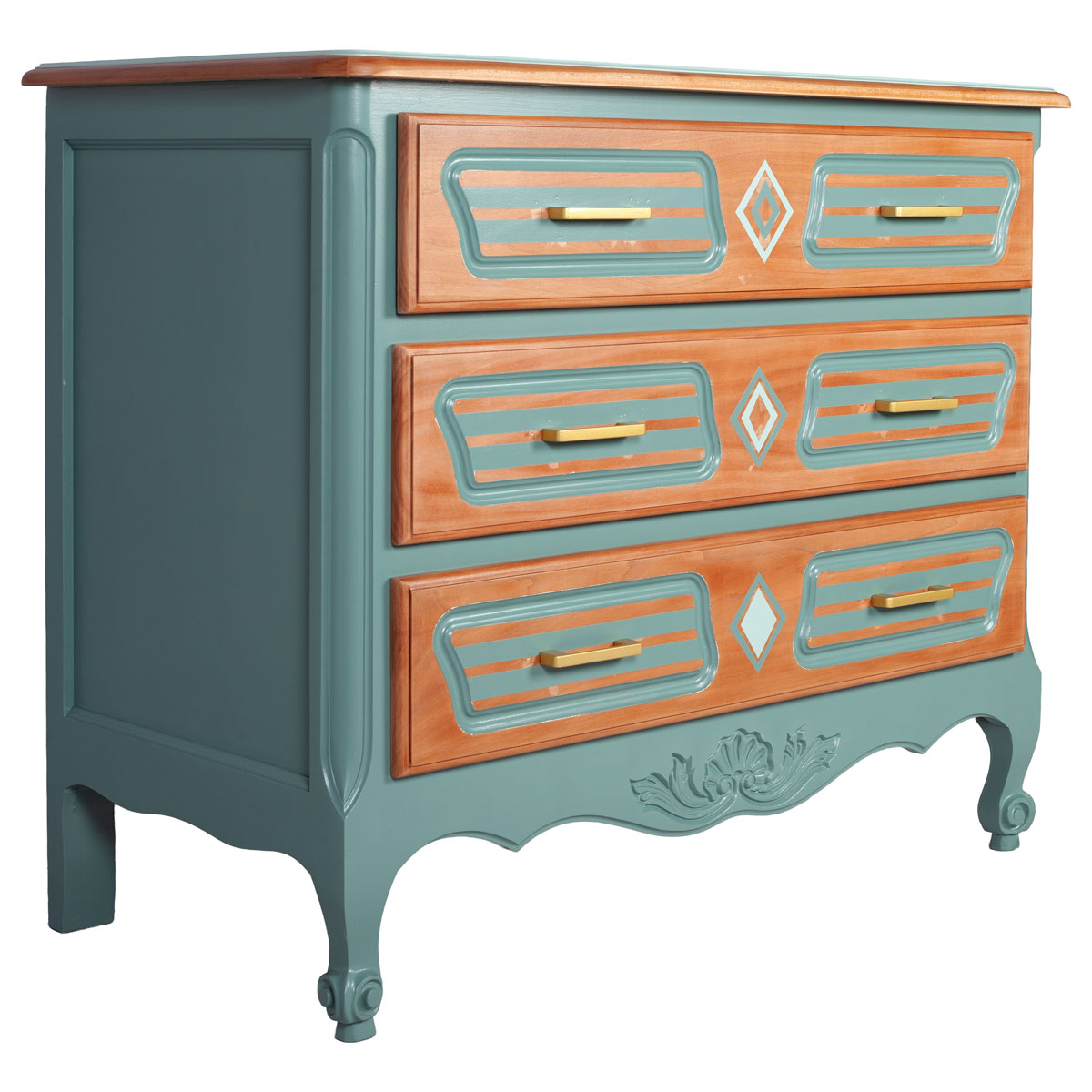 Vue de profil de la commode relookée