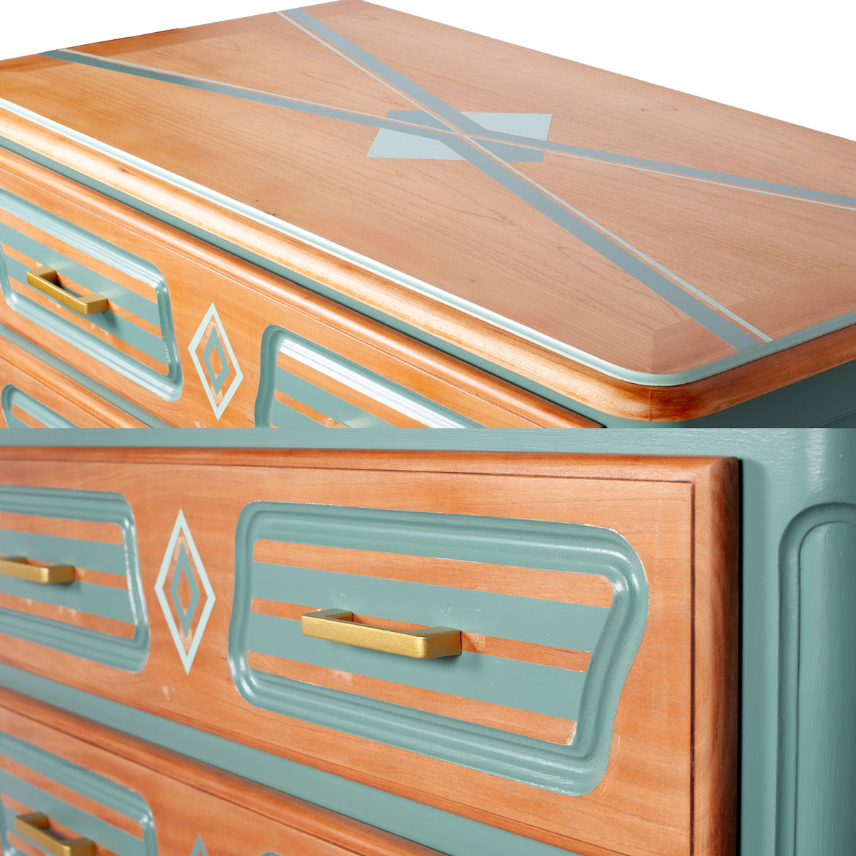 motifs réalisés sur la commode lors du relooking