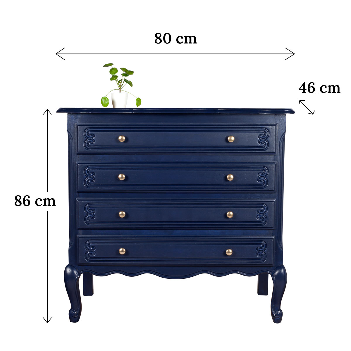 Commode bleue avec ses dimensions