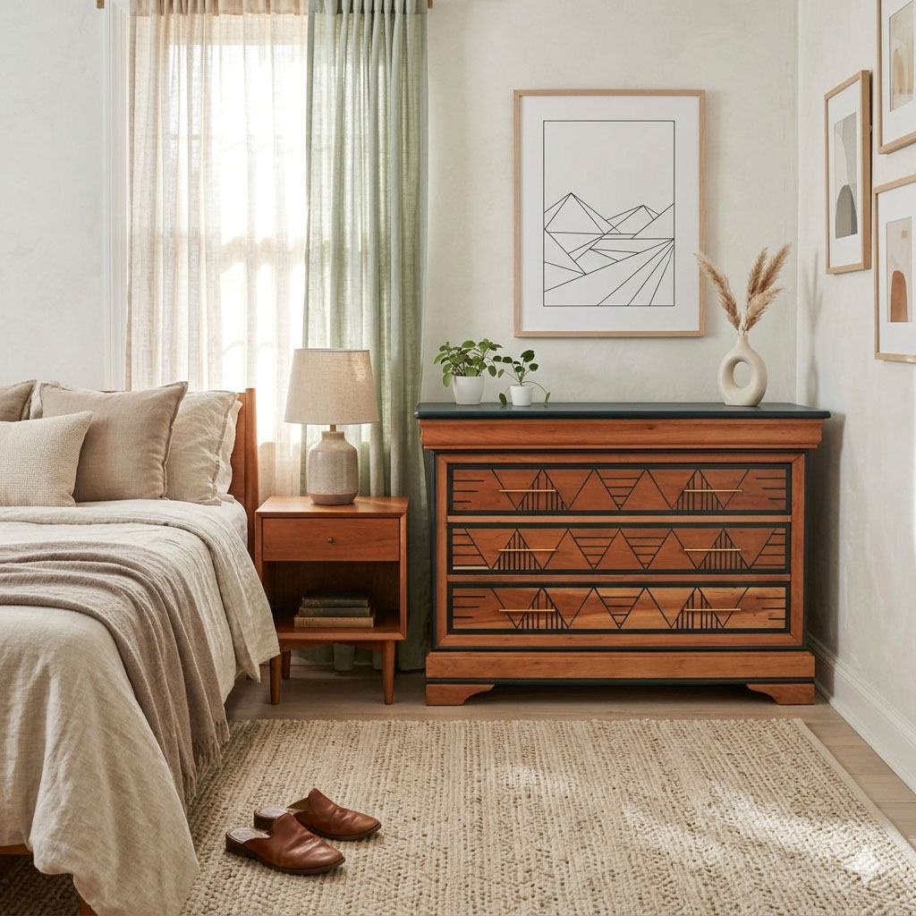 Commode Louis-Philippe relookée verte