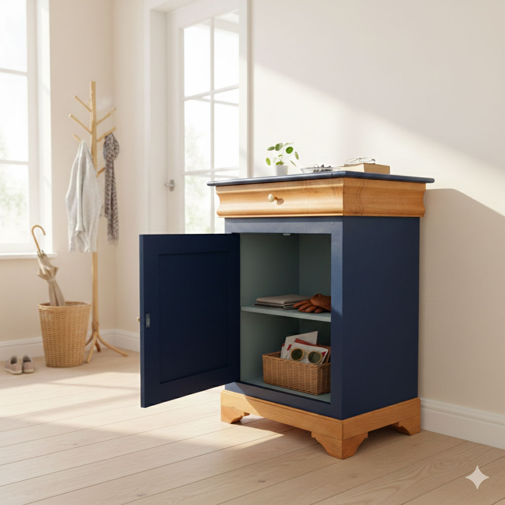 Confiturier bleu relooké dans une entrée