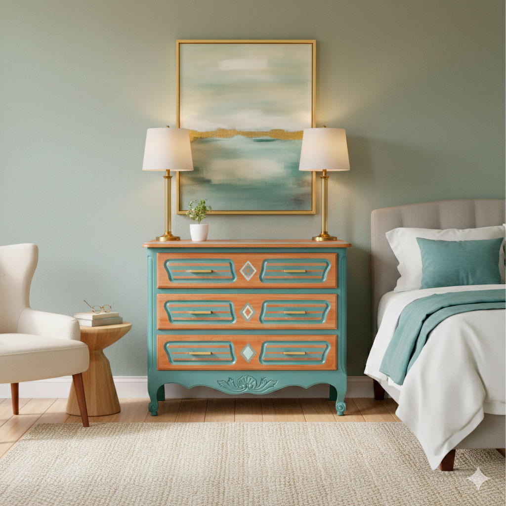 commode verte relookée dans une chambre