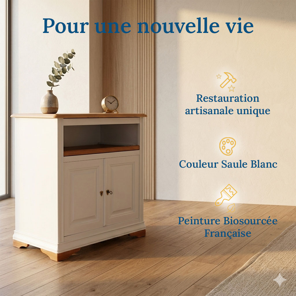 meuble télé Louis-Philippe relooké avec des infos