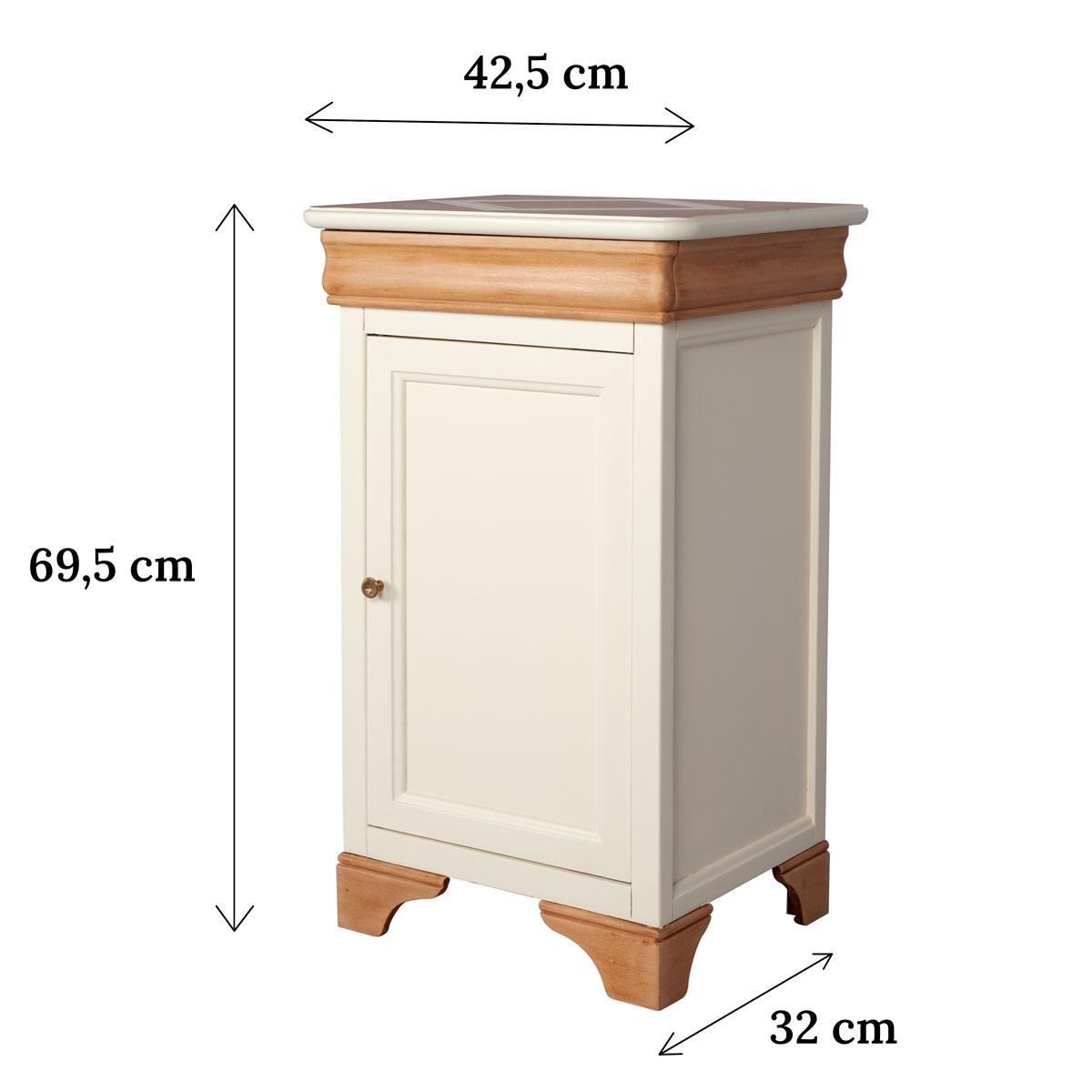 table de chevet relookée Jasmin avec ses dimensions