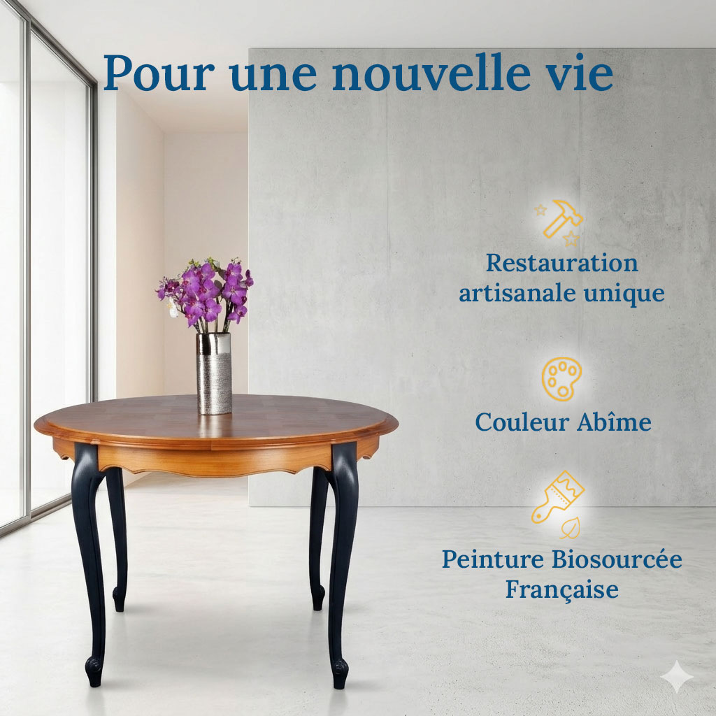 Table à manger relookée avec des infos