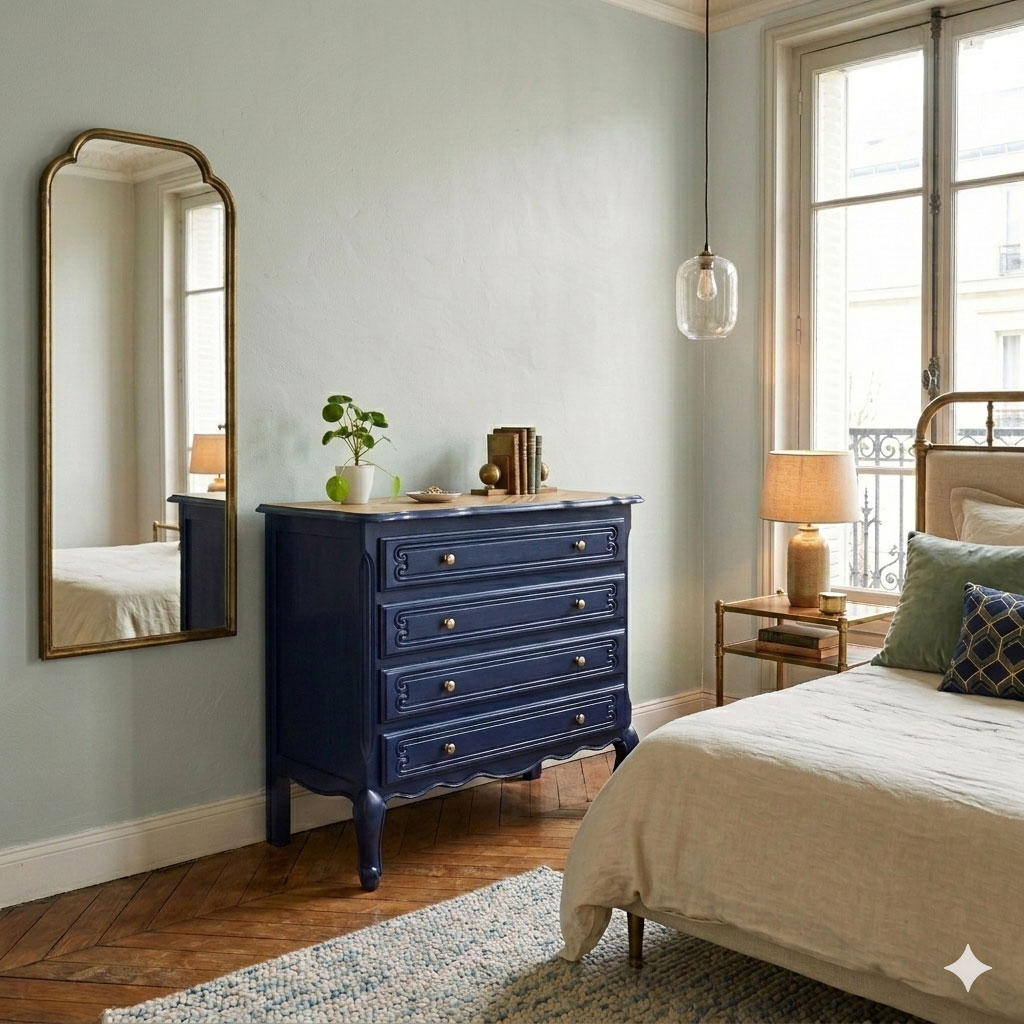 Commode bleue relookée