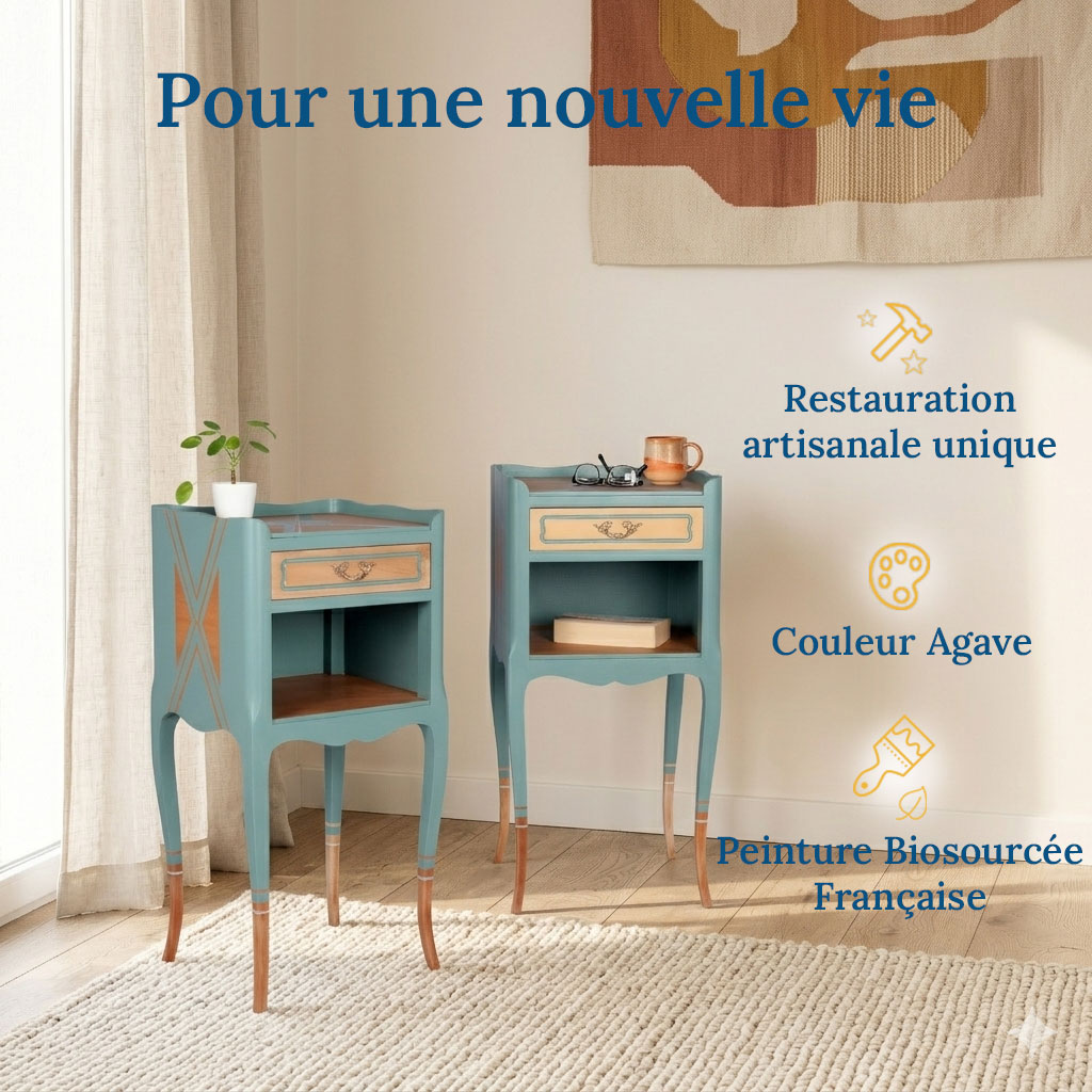 table de chevet verte relookée avec des informations