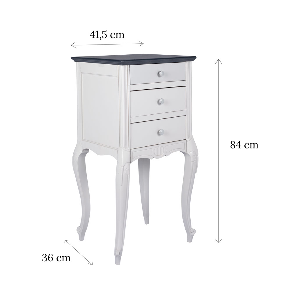 table de chevet grise avec ses dimensions